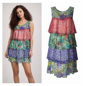 Nu Collective Silk Tiered Dress XS Whimsical Fairycore Feminine Beachy Bohemian